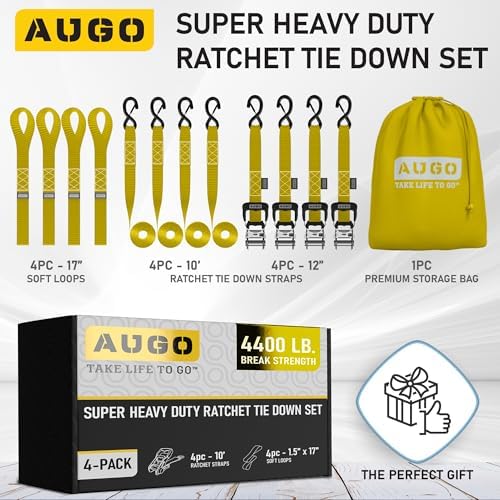 AUGO Heavy Duty Ratchet Straps & Soft Loops – Pack of 4 Extra Strong 1.5” by - Image 4