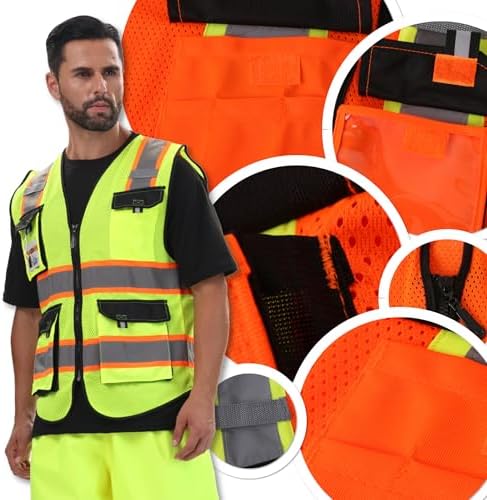 JKSafety Safety Vest for Men Women Hi Vis Reflective Vest JK220 OBlack S - Image 5