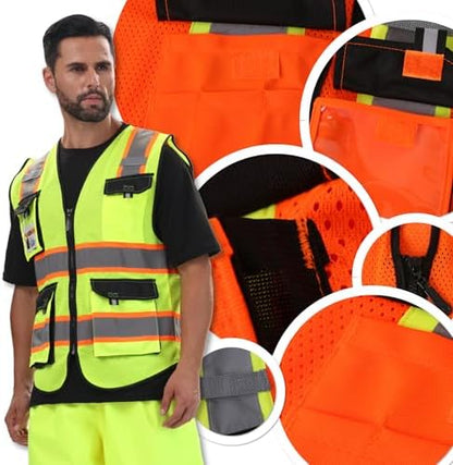 JKSafety Safety Vest for Men Women Hi Vis Reflective Vest JK220 OBlack S - Image 5
