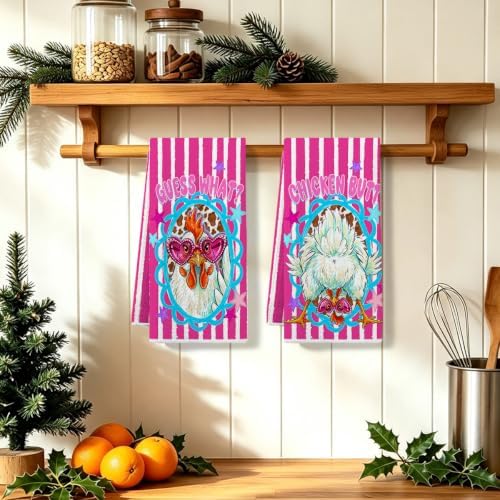 2 Pcs Funny Chicken Kitchen Towels, Soft Absorbent Waffle Hand Tea Towel - Image 5