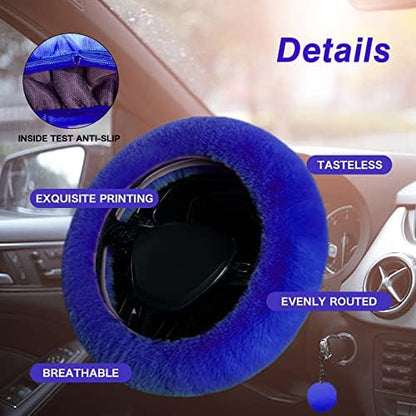 7PCS Set car Interior Aesthetic Accessories, Fluffy 15 inch Steering Wheel Cover - Image 6