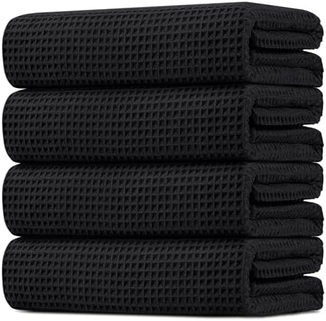 HOMEXCEL Black Waffle Bath Towels Set of 4 Pack, Waffle Towels by HOMEXCEL
