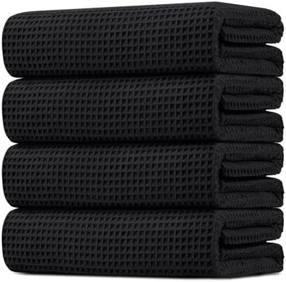 HOMEXCEL Black Waffle Bath Towels Set of 4 Pack, Waffle Towels by HOMEXCEL
