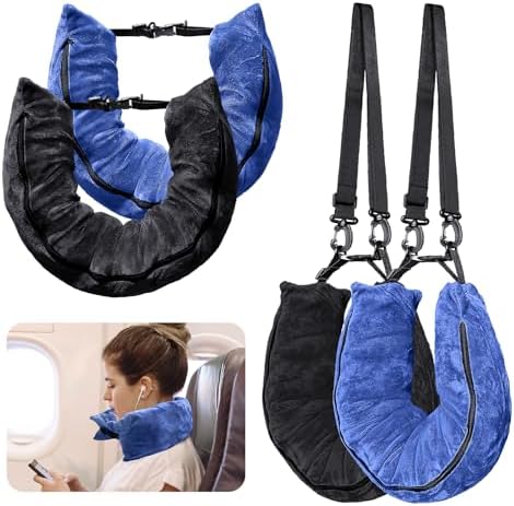 2Pack Stuffable Travel Pillow for Extra Luggage, Velvet Travel Neck Pillow by Eppyyo
