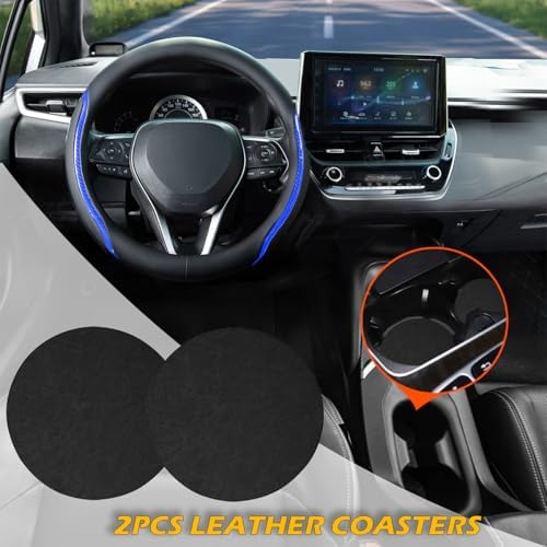 Steering Wheel Cover Blue and Black Leather Universal 14.5-15 inch - Image 2