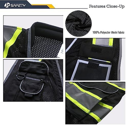 JKSafety Hi Vis Safety Vest for Men Women Cushioned Collar JK101 Black M - Image 2