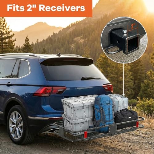 Hitch Cargo Carrier, 500lb Capacity, Galvanized Steel, Stabilizer and Cargo Net - Image 4