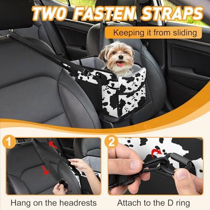 Portable Dog Car Seat for Small Dogs, Puppy Car Seat, Cow Pattern - Image 5