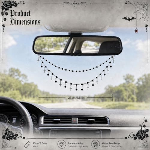 Double Chain Gothic Cross Rear View Mirror Charm Halloween Car Decor Gift - Image 2