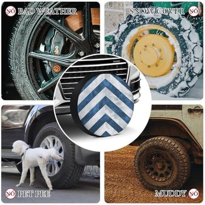 Camping Spare Tire Cover 18inch Blue and White Chevron Waterproof Polyester - Image 7