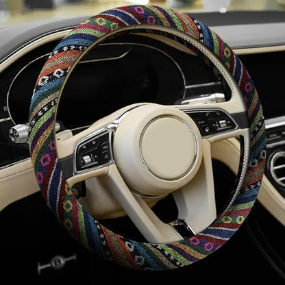 Boho Steering Wheel Cover, 14.5-15" Anti-Slip Flax by Hbxdeco