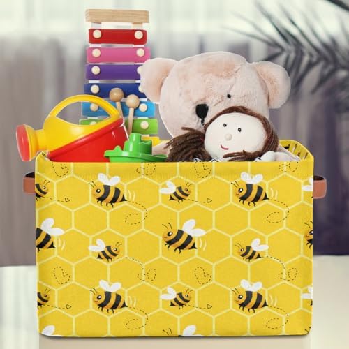 AUUXVA Storage Basket Yellow Bee Storage Cube Box Set of 2 Durable Canvas - Image 3