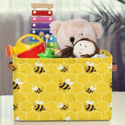 AUUXVA Storage Basket Yellow Bee Storage Cube Box Set of 2 Durable Canvas - Image 3