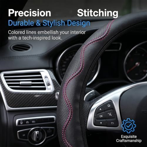 Elastic Steering Wheel Cover Black and Pink Universal 14-15 inch - Image 2
