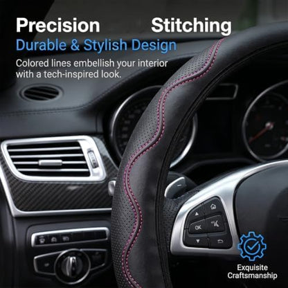Elastic Steering Wheel Cover Black and Pink Universal 14-15 inch - Image 2