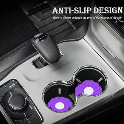 4-Pack Car Cup Holder Coaster Inserts, Daisy Shape, 2.75 Inch Non-Slip Silicone - Image 3