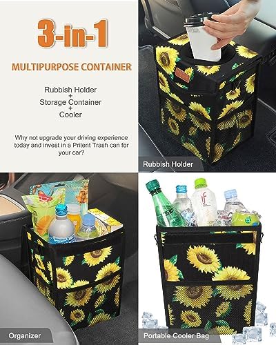Pritent Car Trash Can with Lid Leakproof Car Garbage Bag Vehicle Trash Bin - Image 5