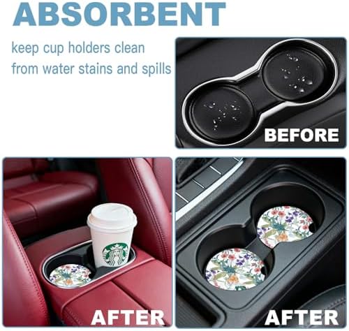Ceramic Car Cup Holder Coasters Set of 2, 2.56 in Trumpet Flower - Image 7