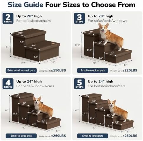 5-Step Wide Dog Stairs with Storage 23" H, Non-Slip Sturdy Pet Steps - Image 2
