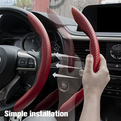 Amiss 2pcs Carbon Fiber Anti-Skid Steering Wheel Cover, Waterproof & Segmented - Image 4