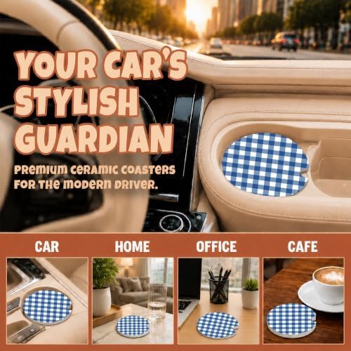 Blue Buffalo Plaid Car Coasters Set of 2, Coquette Preppy Cup Holders - Image 4