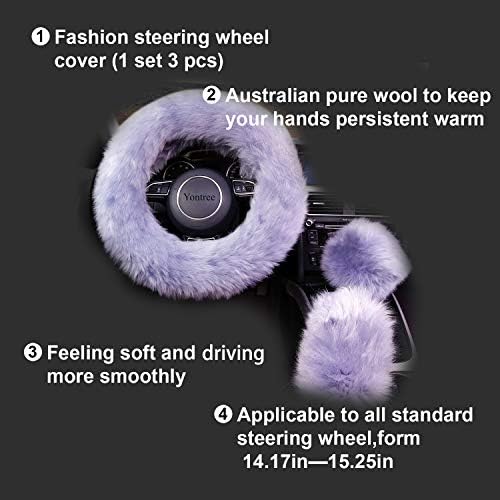 Gray Fluffy Sheepskin Car Steering Wheel Covers - Image 4