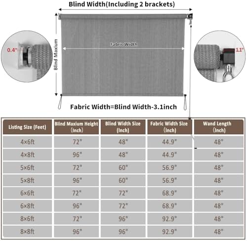 SMONTER Outdoor Sunshade Roller Shade 6'W x 8'H, Exterior Cordless Roll Up - Image 2