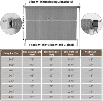 SMONTER Outdoor Sunshade Roller Shade 5'W x 6'H, Exterior Cordless Roll Up - Image 2