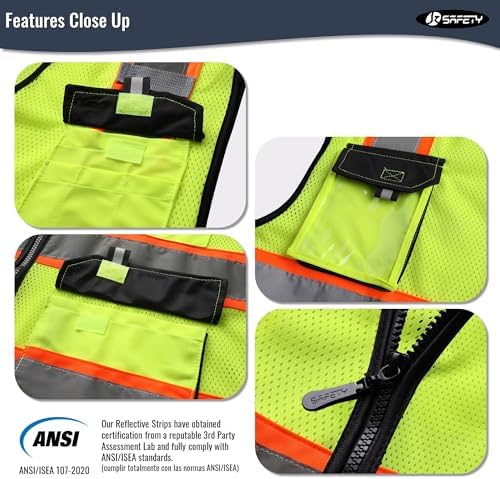 JKSafety Safety Vest for Men Women Hi Vis Reflective Vest JK220 Yellow XL - Image 3