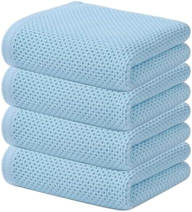 Kitinjoy 100% Cotton Waffle 4-Pack Kitchen Towels, Sky Blue by Kitinjoy
