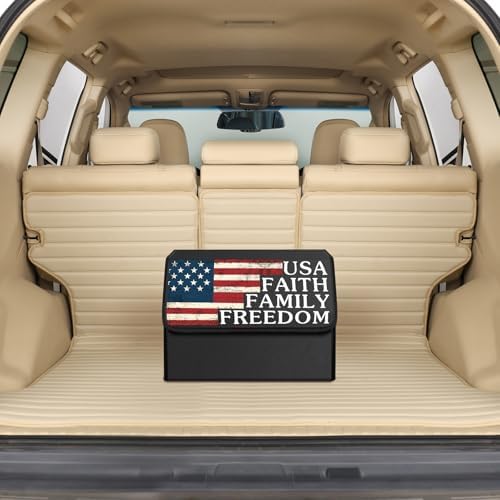 Car Trunk Organizer with Lid, Vintage American Flag USA Print Collapsible by SunshineSkyAutoProducts