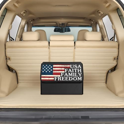 Car Trunk Organizer with Lid, Vintage American Flag USA Print Collapsible by SunshineSkyAutoProducts