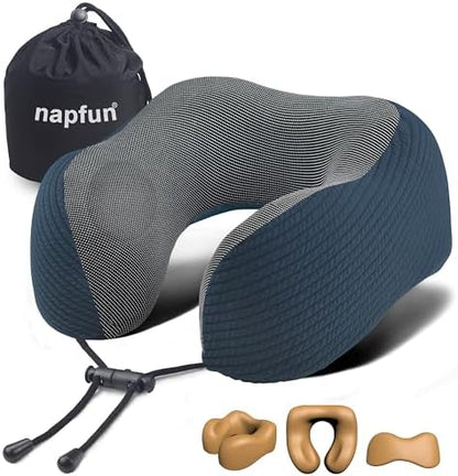 napfun Neck Pillow for Travel, Memory Foam Airplane Pillow, Deep Blue by NAPFUN
