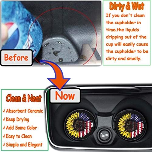 Sunflower & USA Flag 2.56" Car Coasters 2-Pack - Image 3