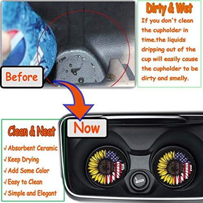 Sunflower & USA Flag 2.56" Car Coasters 2-Pack - Image 3
