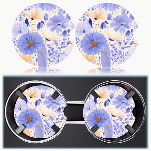 Ceramic Car Cup Holder Coasters Set of 2, 2.56 in Purple Flowers - Image 6