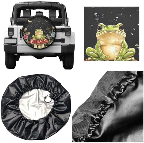 Mushrooms Frog Black Universal Spare Tire Cover, 16 Inch, Cute Waterproof - Image 5