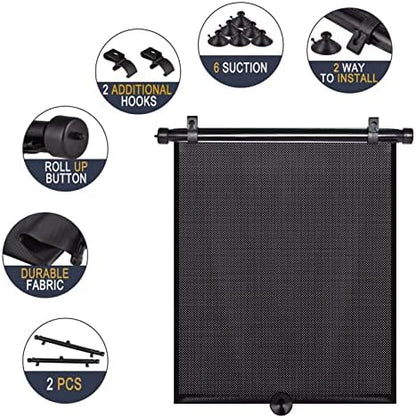 Car Side Window Shades, 2 Pack Retractable Roller Sun Shades, 18 x 20 in - Image 3