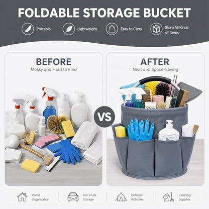 Portable Cleaning Caddy with Handle, Foldable Supply Organizer-dark Gray - Image 3