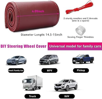 Ziciner Genuine Leather Steering Wheel Cover, Stitch on Wrap, Breathable - Image 2