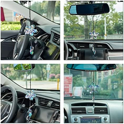Crystal Flower Rear View Mirror Pendant Car Hanging Ornament Lucky Accessory - Image 6