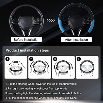 Auto Car Genuine Leather Steering Wheel Cover Anti Slip Wrap 15" - Image 5