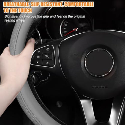 Zpana 14.5-15" Car Steering Wheel Cover, Breathable Soft Leather - Image 5