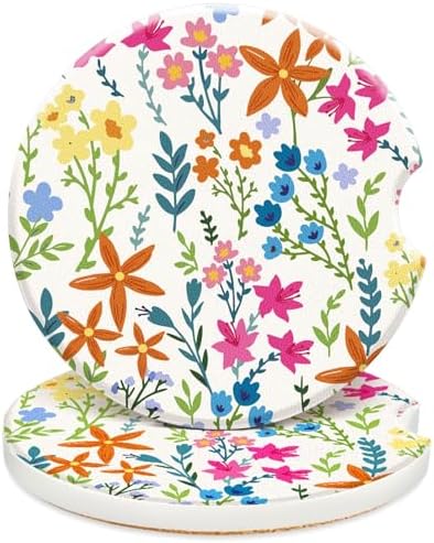 Swooflia Cute Girly Ceramic Car Coasters Colorful Flower Cup Holder Coaster by Swooflia
