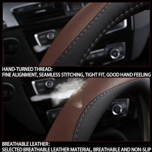BESULEN 15 Inch Steering Wheel Cover Soft Leather Protector Black/Coffee - Image 5