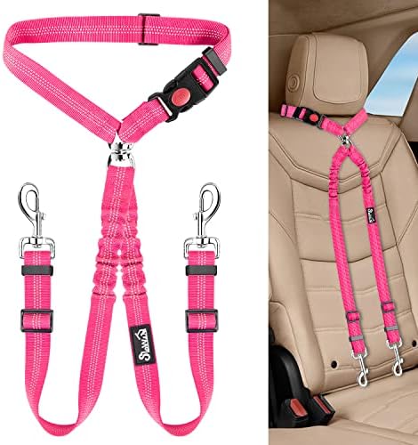 Lukovee Double Dog Car Seat Belt, No Tangle Headrest Restraint by Lukovee