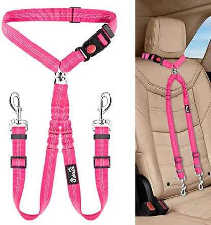 Lukovee Double Dog Car Seat Belt, No Tangle Headrest Restraint by Lukovee