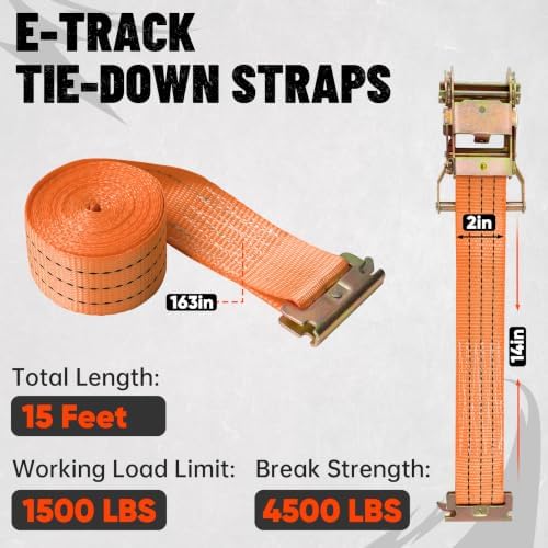E-Track Ratchet Straps, 8 Pack, 4500 LBS, Heavy Duty Tie Downs - Image 2