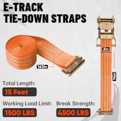 E-Track Ratchet Straps, 8 Pack, 4500 LBS, Heavy Duty Tie Downs - Image 2