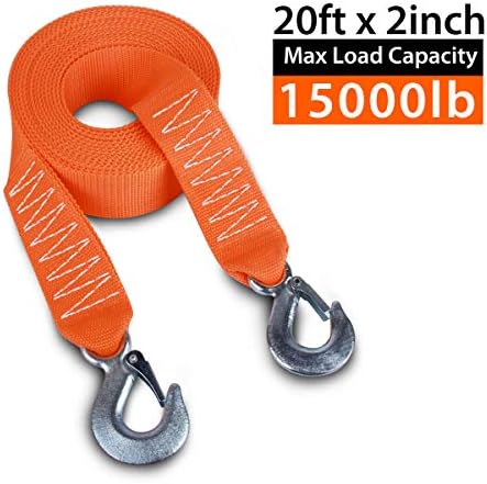 Tow Strap Heavy Duty with Hooks 2”x20’ 15, 000LB Recovery Strap 6, 8 Tons - Image 3
